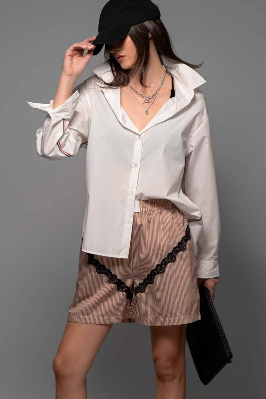 White Twill Tape Detail Statement Button Shirt