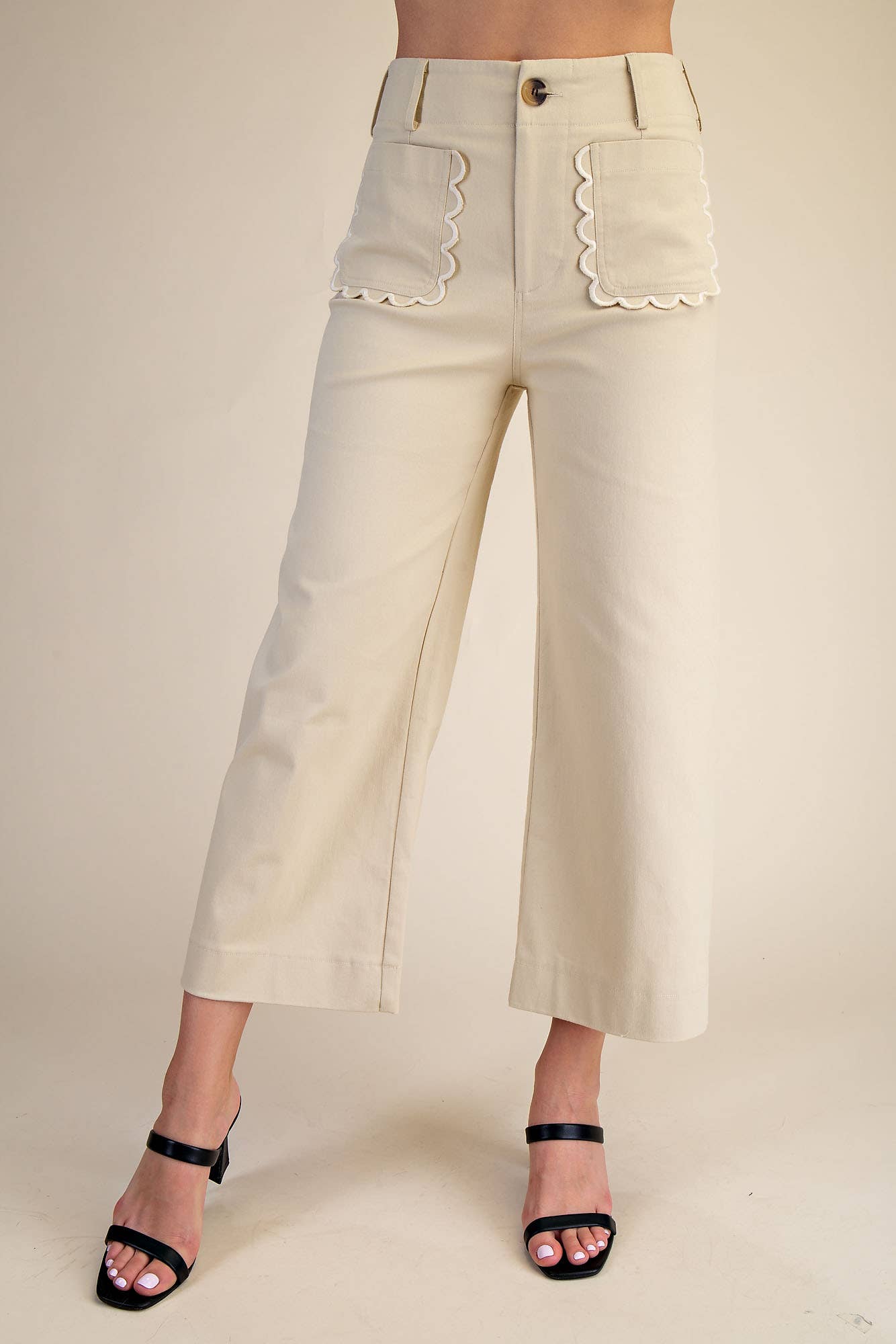 Colette Wide-Leg Scallop Pocket Pants - Pink Peonies