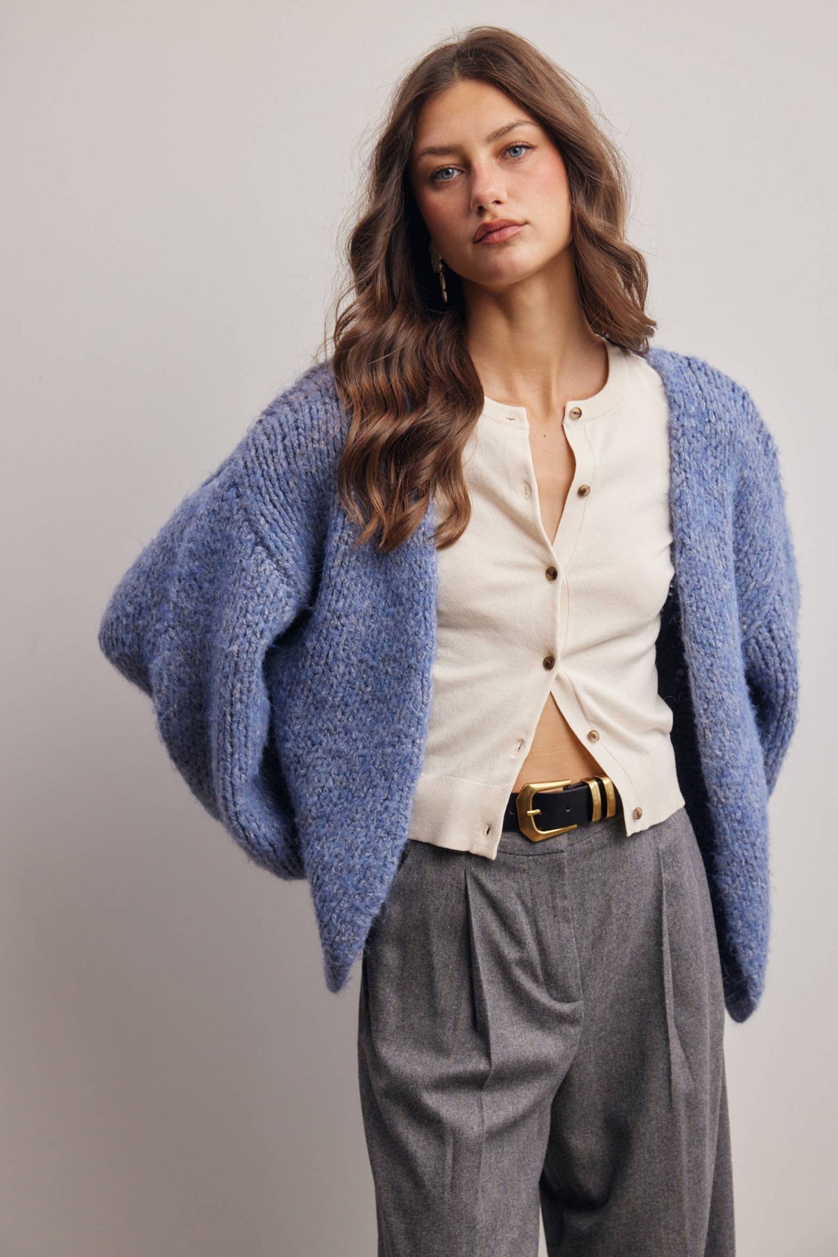 Chunky Soft Touch Knit Cardigan FSW0074: Olive / Contemporary / L