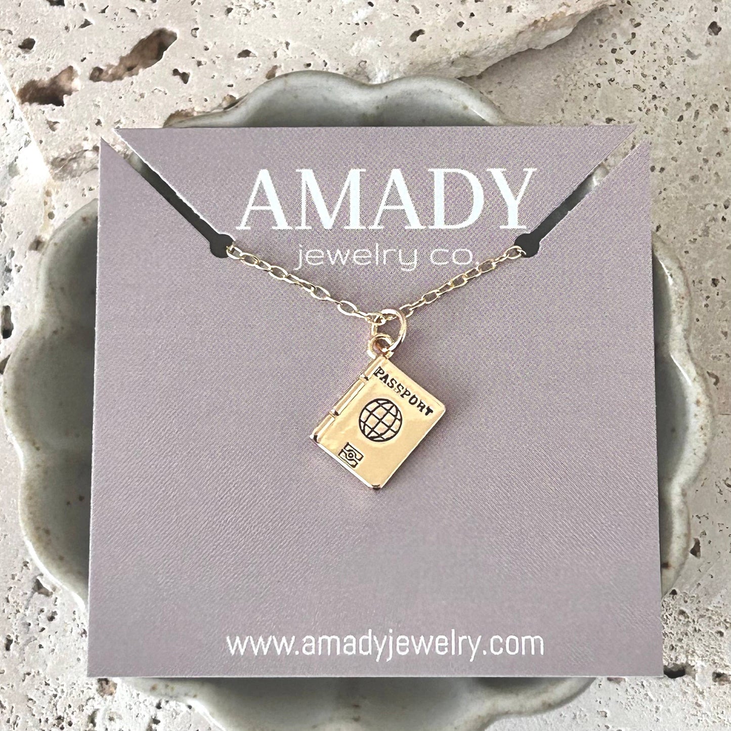 Passport book travel traveling lover pendant charm necklace - Pink Peonies