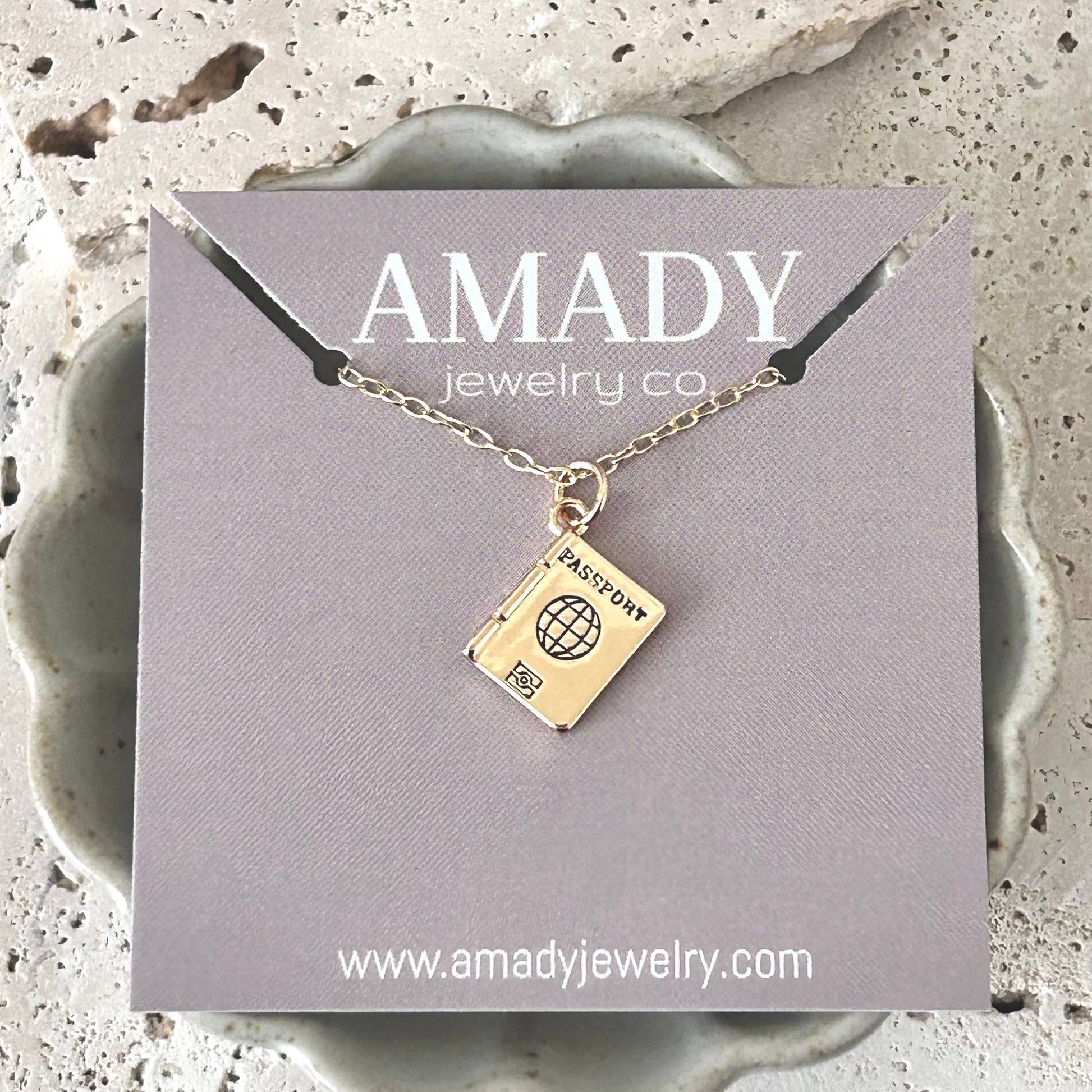 Passport book travel traveling lover pendant charm necklace - Pink Peonies