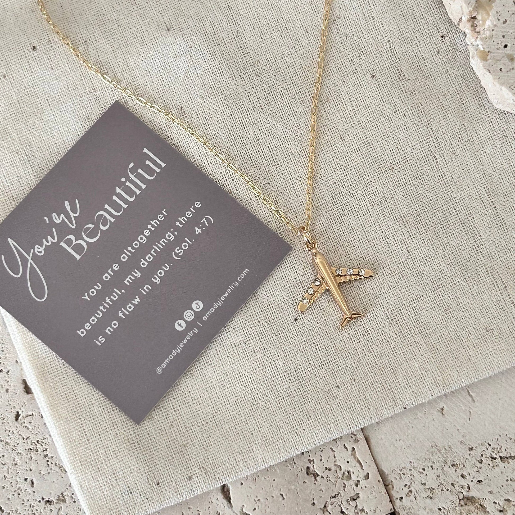 Airplane necklace plane travel necklace aircraft - Pink Peonies