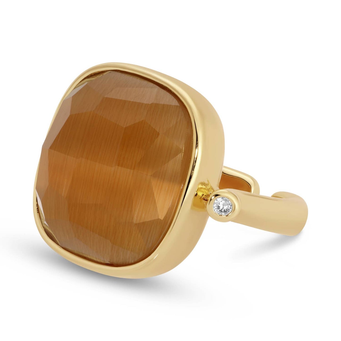 Square Stone Adjustable Rings With Side Stones: 4 Colors - Pink Peonies