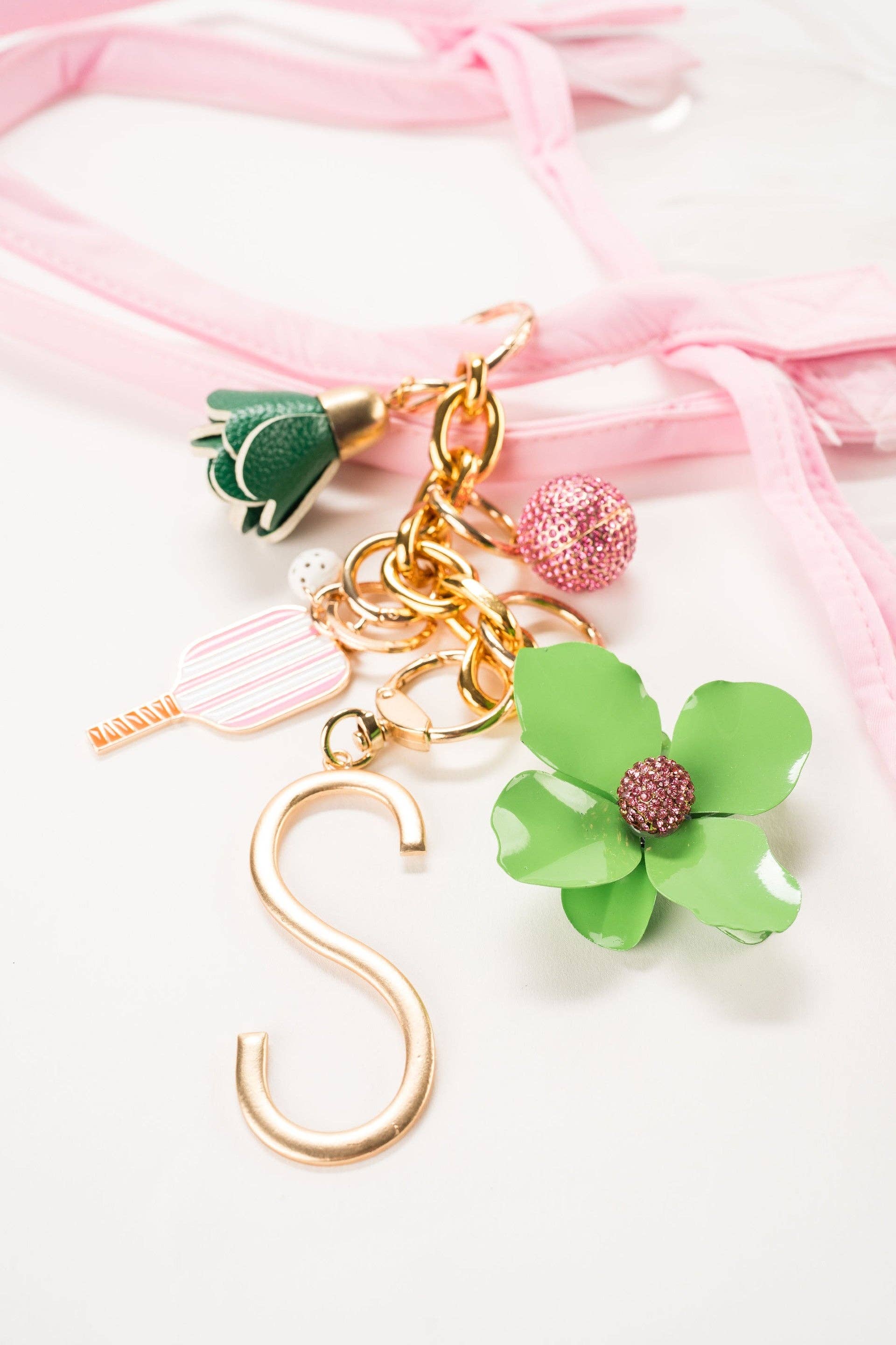 Leather Flower Tassel: NAVY - Pink Peonies