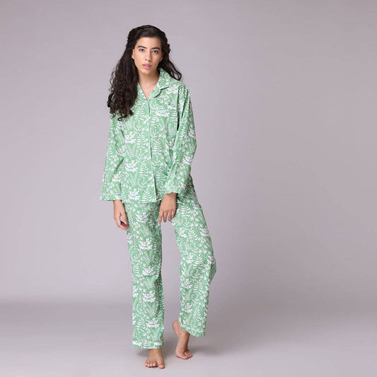 Green Botanical Lightweight Cotton Pajama Set