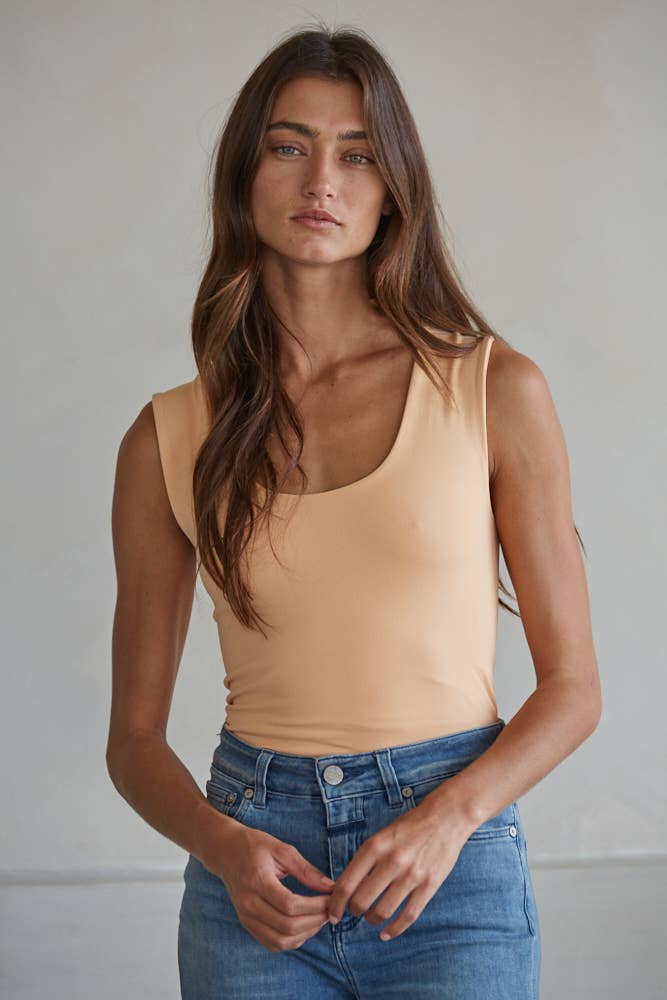 S1187N | Double Layered Seamless Top: Peachy Orange / SM - Pink Peonies