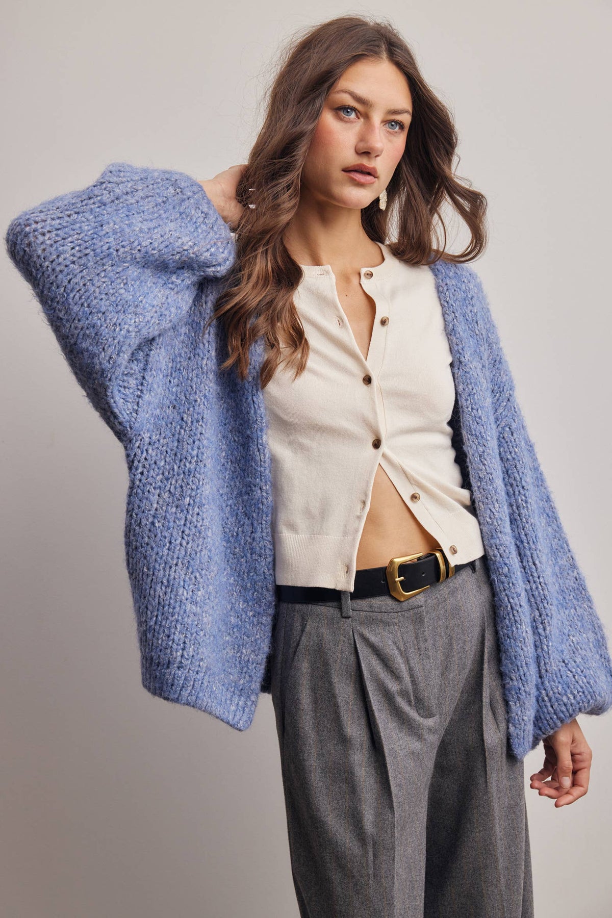 Chunky Soft Touch Knit Cardigan FSW0074: Olive / Contemporary / L