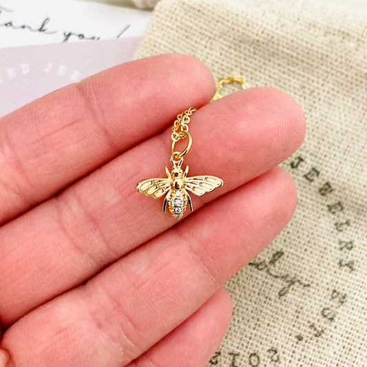 Honey Bee Queen Bee Pendant Charm chain necklace  - Pink Peonies