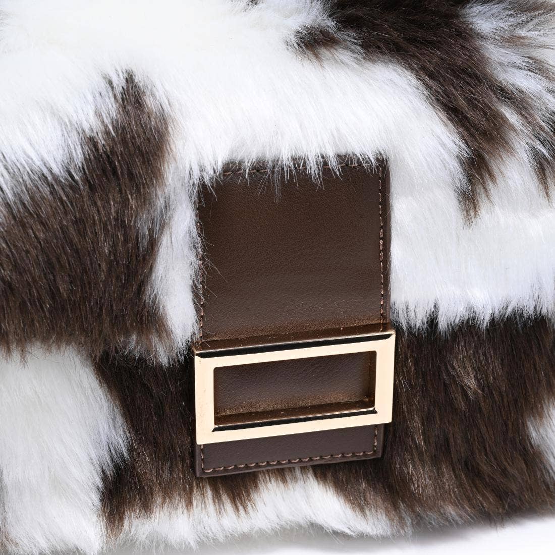 Beverly - Faux Fur Crossbody: Cow - Pink Peonies