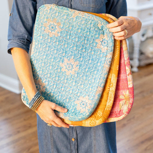 Recycled Kantha Laptop Bag Large - Pink Peonies