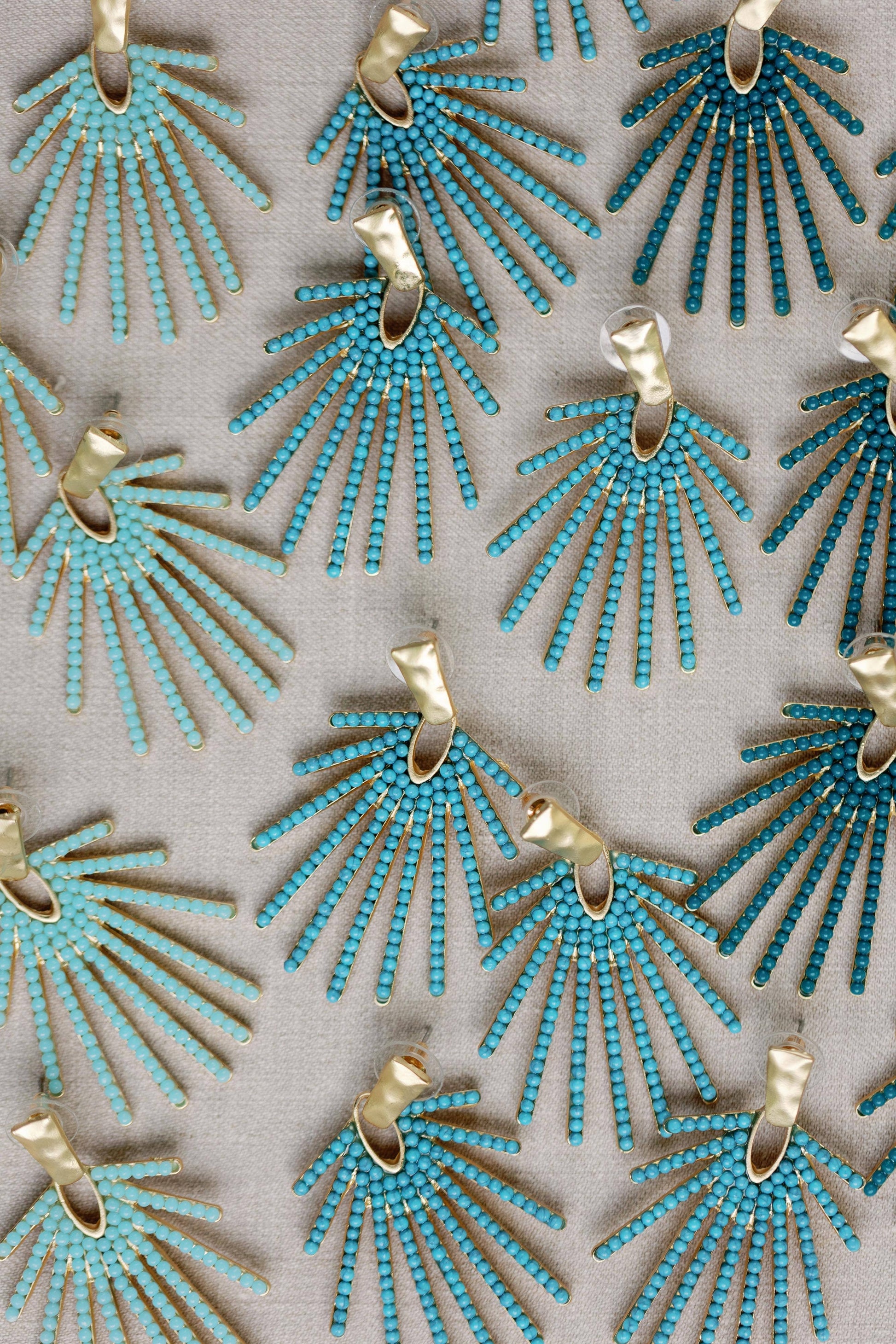 Light Turquoise Sunburst Statement Drop Earrings - Pink Peonies
