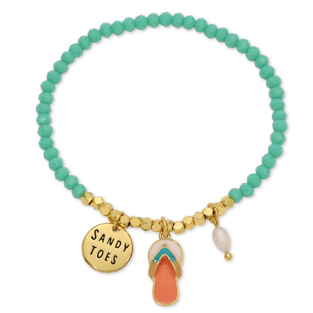 Sandy Toes Sandal Stretch Bracelet - Pink Peonies