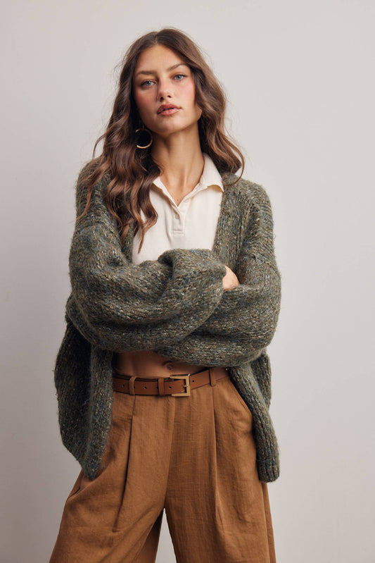 Chunky Soft Touch Knit Cardigan FSW0074: Olive / Contemporary / L