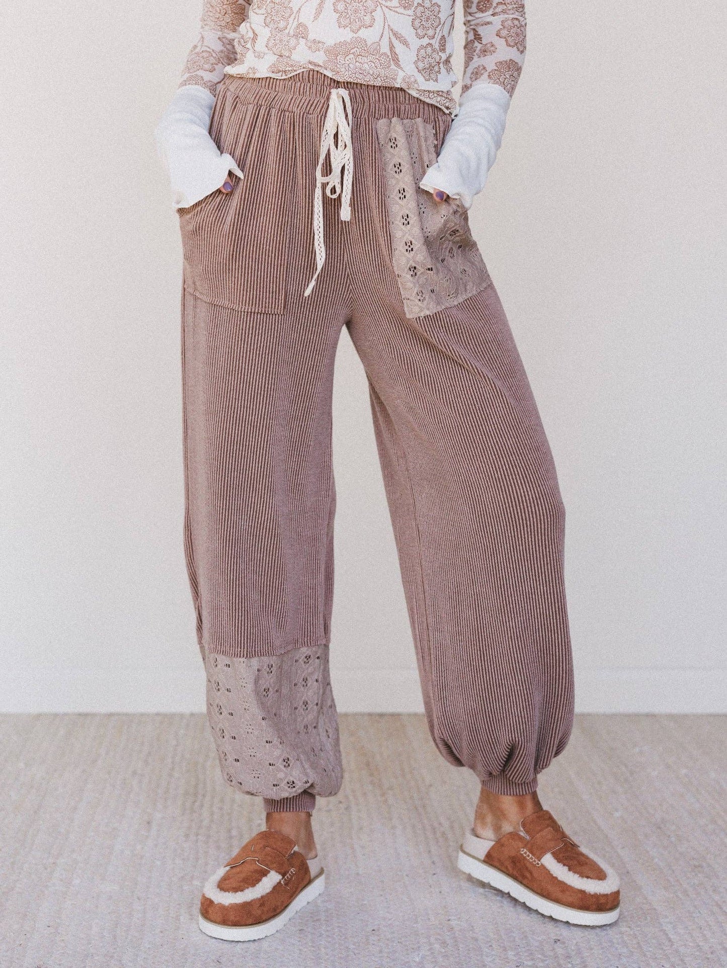 Weekend Warrior Boho Joggers - Pink Peonies