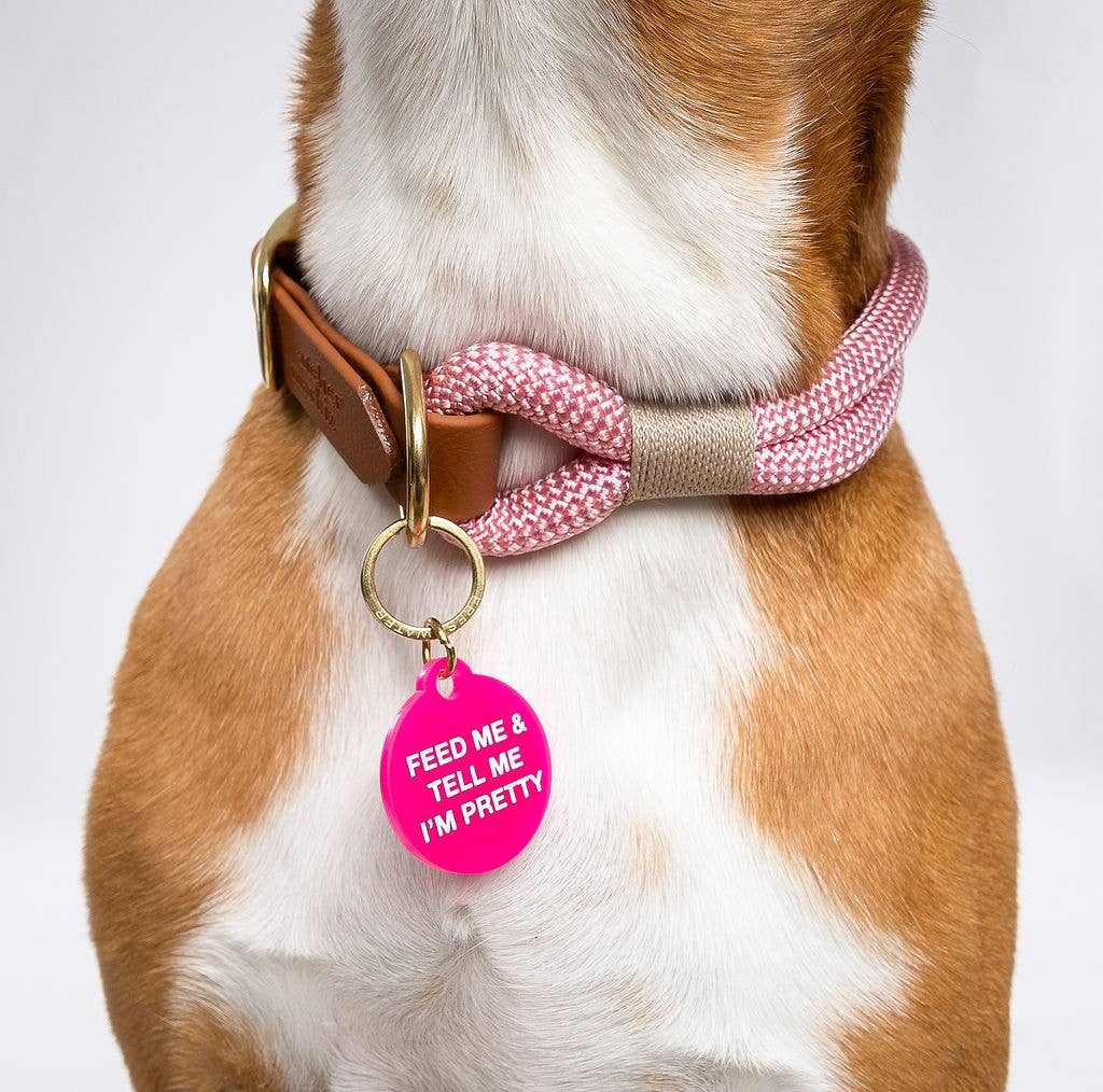 Feed Me & Tell Me I'm Pretty Pet Tag - Pink Peonies