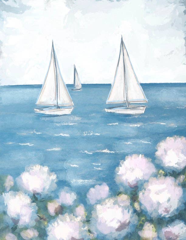 White Sailboat - Art Print: 8x10 - Pink Peonies