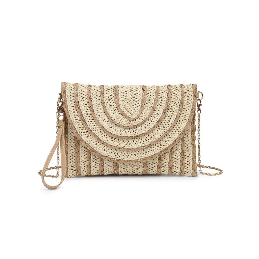 Golden Hour Ruffle Natural Ivory Clutch - Pink Peonies