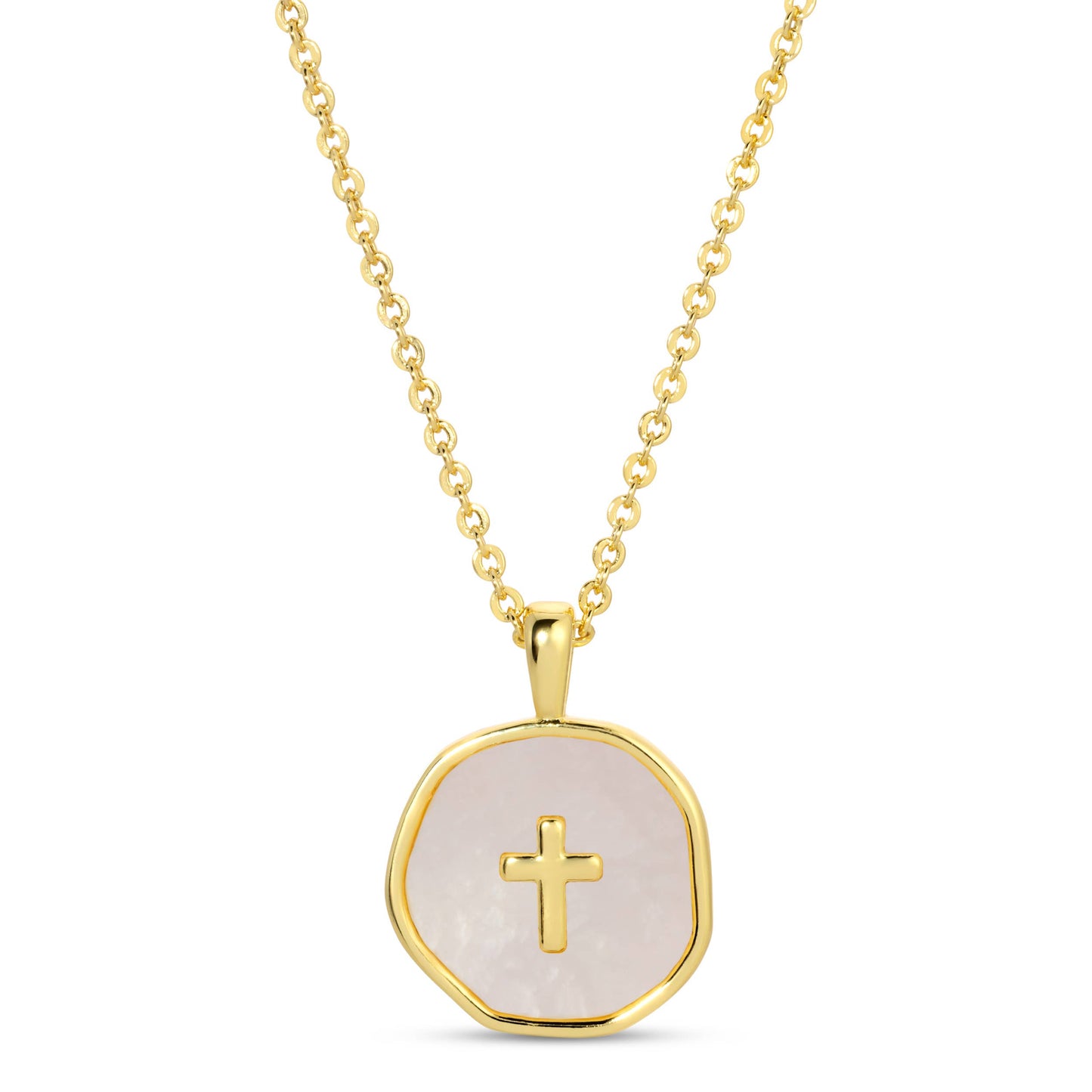 Shell With Cross Pendant Necklace - Pink Peonies