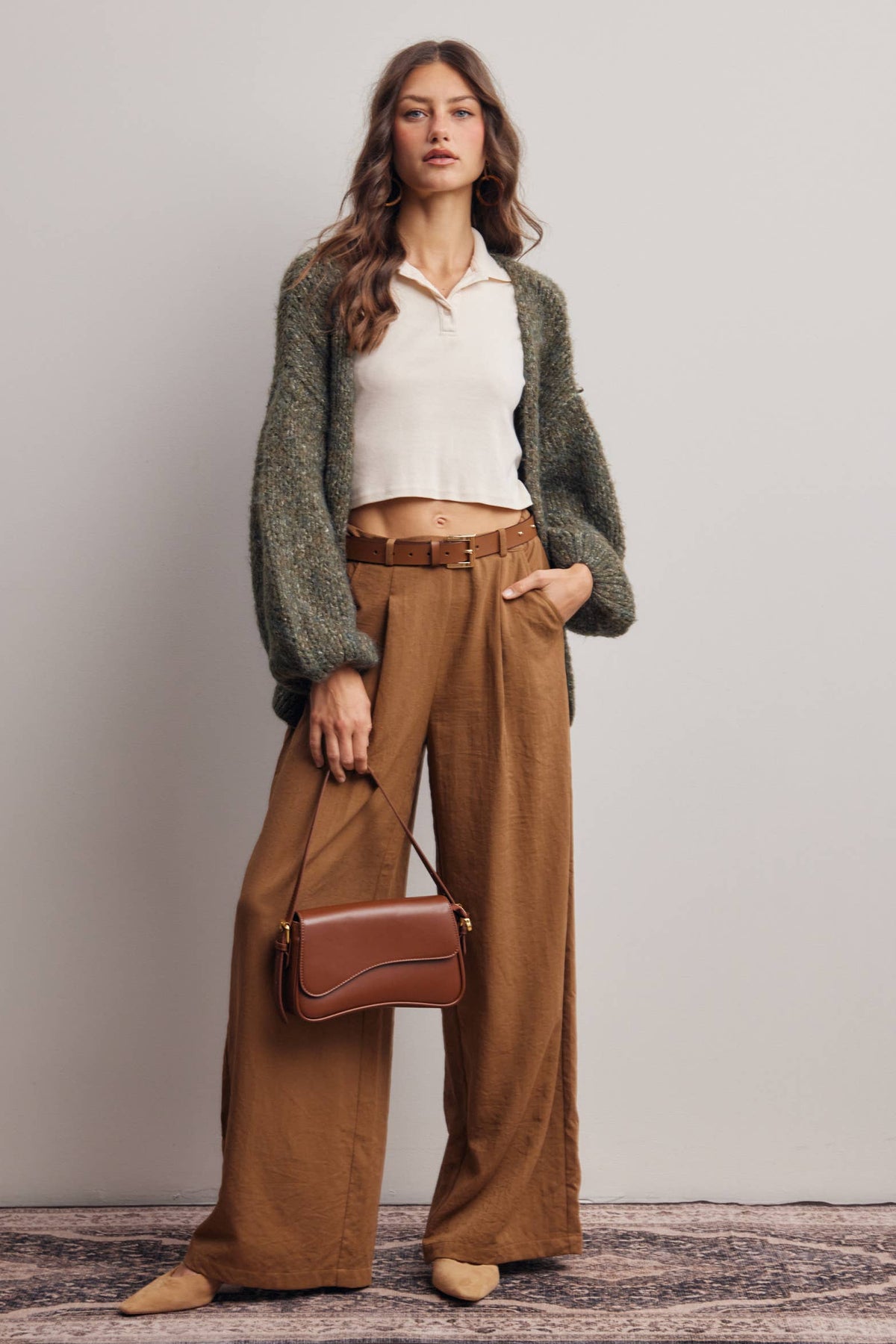 Chunky Soft Touch Knit Cardigan FSW0074: Olive / Contemporary / L